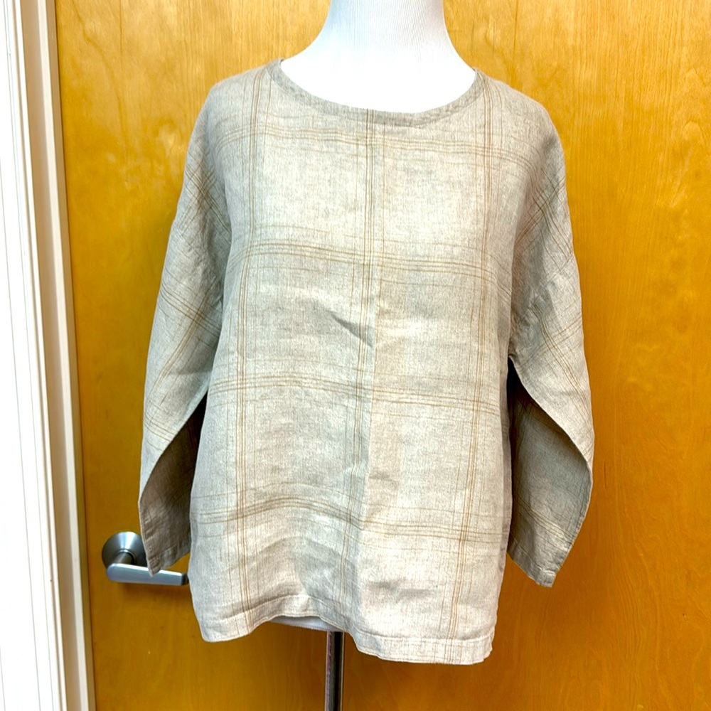 Eileen Fisher Cotton Linen Popover Blouse Size S